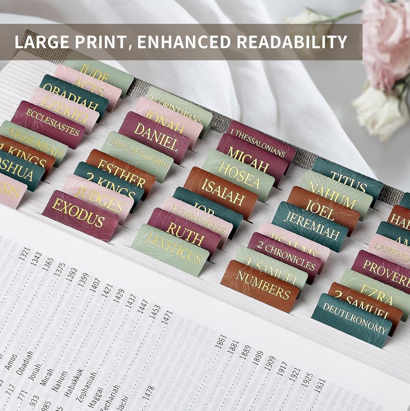 Taja Bible Tabs for Women & Men, Laminated Bible Tabs for Study Bible, Large Print Neutral Bible Tabs for Easy Navigation, Bible Index Tabs, 66 Tabs Old & New Testament, Extra 9 Blank Tabs - Leaves - Image 4